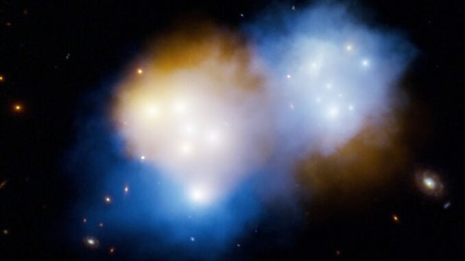 Immagine artistica di una collisione fra ammassi di galassie