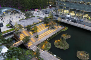 Vista dall’alto delle isole verdi create ad Eden Dock