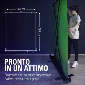 Tecnologia pop-up per posizionare il green-screen semplicemente aprendo la custodia