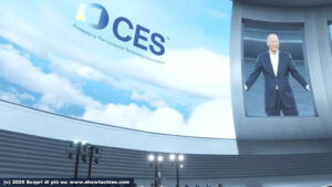 Gary Shapiro, CEO Consumer Technology Association, su palco Sphere durante keynote al CES 2025