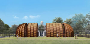 Rendering vista laterale esterna Serpentine 2025 Pavilion A Capsule in Time